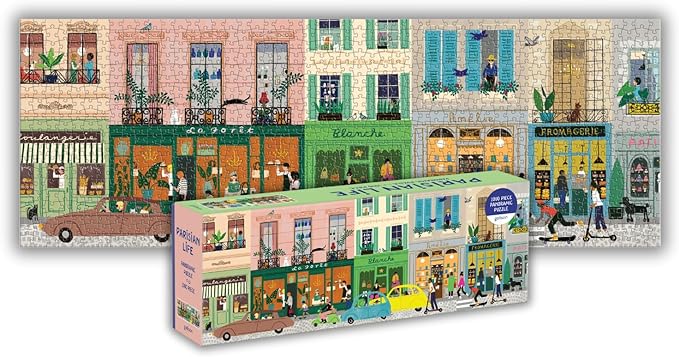 Galison Parisian Life – 1000 Piece Panoramic Puzzle Fun and Challenging Activity with Bright and Bold Artwork of Everyday Living in Paris for Adults and Families