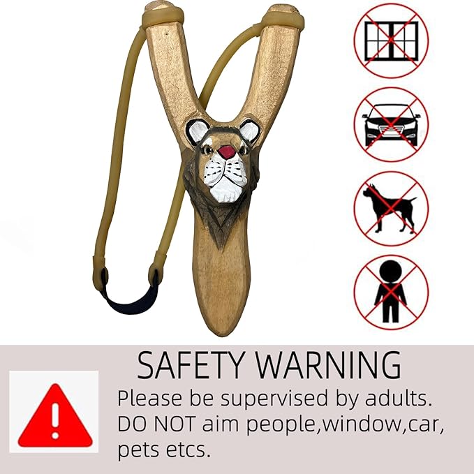 LANJAY Handmade Solid Slingshot with Personalized Carvings, Clay Balls & Pompoms, for Indoor/Outdoor Games, Hunting, Suitable for Adults & Kids