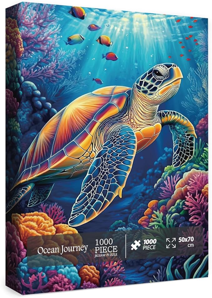 Sea Turtle Puzzle for Adults 1000 Pieces, Colorful Ocean Landscape Jigsaw Puzzle, Fish Sea Animal Marine Puzzle