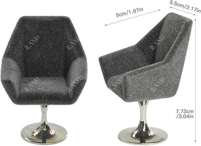 iLAND Dollhouse Furniture and Accessories Set, Miniature Swivel Chair & Carpet Modern for Dollhouse Livingroom (Grey)