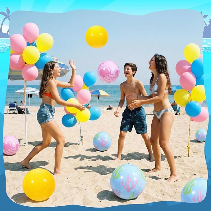 12 Pcs Cartoon Style Beach Balls 7.87 Inch Jellyfish and Coral Marine Creatures Inflatable Beach Balls for Cartoon Fans Tropical Hawaii Summer Swimming Pool Water Games Party Favors