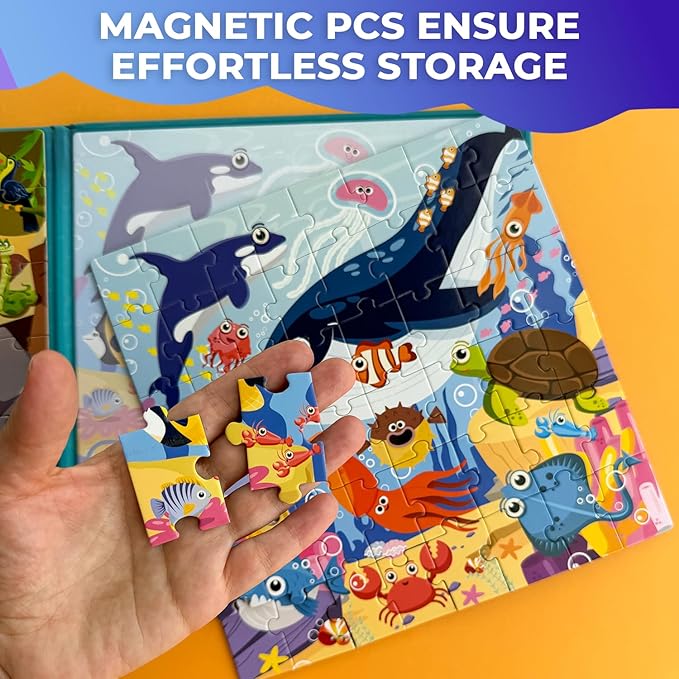QUOKKA Magnetic Puzzles for Toddlers 3-5 – 2x48 Pieces Travel Games for Kids Ages 2-4 – Ocean & Africa Animals Magnetic Puzzles for Kids Ages 4-8 – Educational Puzzle Gift Toy for Boys and Girls
