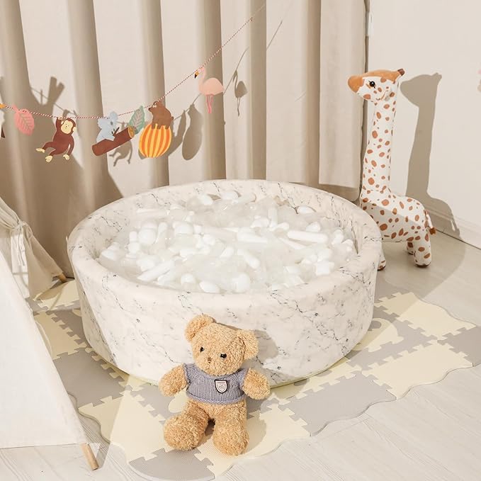 STARBOLO Ball Pit Balls for Toddlers - 500 Ball Pit Balls Crush Proof Plastic Toy Balls for Toddlers Ball Pits, Ball Pit Play Tent, Baby Pool Water Toys,500pcs(White, Clear)