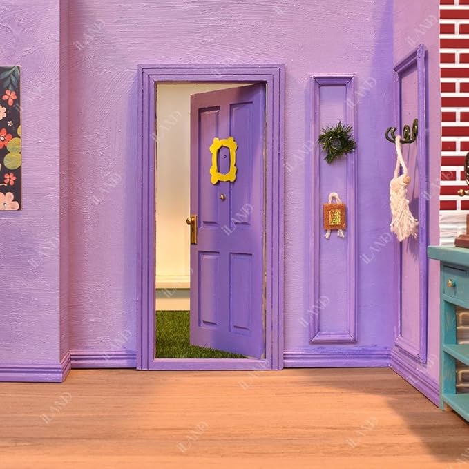 iLAND Wooden Dollhouse Door of 1/12 Scale Accessories, Dollhouse Building Materials, Classic 4-Pannel Miniature Door w/Trims & Doorknob & Key (Classic 4-Pannel Door)