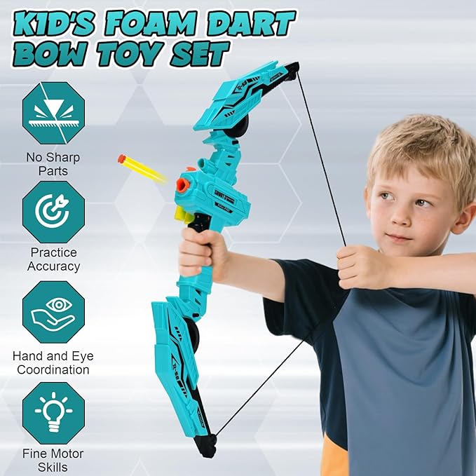 Bow and Arrow Set for Kids, Archery Toy Set Compliant for Nerf Dart, with 30 Soft Dart and 35 Suction Cup Arrows, Kids Outdoor Sports Toy Archery Gmaes for Boys Girls Ages 3-5 6-8