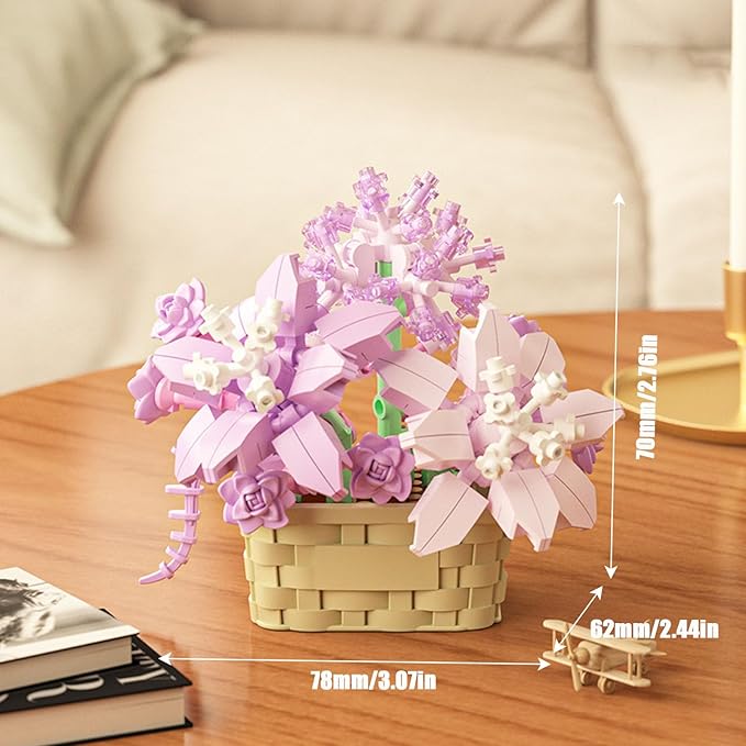 Mini Flowers Building Block Set,Flower Blocks Toys,Plants and Succulent Toys,Building Block Flowerpot，Botanical Collection Birthday Gift for Girls Boys Adults Kids Ages 6+ (Violet 201Pcs)