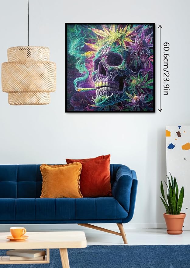 Magic Horror Skeleton Puzzles for Adults 1000 Pieces, Colorful Skull Scary Art Flower Jigsaw Puzzles, Impossible Spooky Plant Fantasy Aesthetic Challenging Puzzle