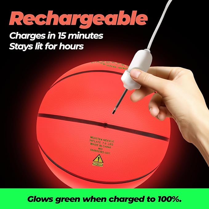GlowCity Glow in The Dark Basketball - Size 5, 6, 7 Light Up Ball for Kids, Teens & Adults - Night Outdoor Games - Sports Birthday Gifts Ideas for Boys Ages 6 7 8 9 10 11 12 13 14 15