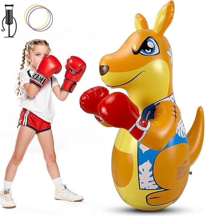 Kids Punching Bag 3-8 with Air Pump, Toddler Punching Bags for Kids, Inflatable Dinosaur Toy with Bounce- Back Action, Safe Gifts for Boys & Girls Age 3-5 Add Tossing Game