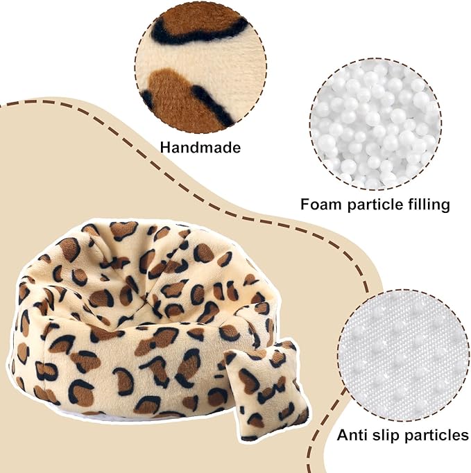 Doll Car Seat Compatible with Labubu, Handmade Bean Bag Chair for 5.9-6.7 inch Doll, Anti-Slip Bottom, Cute Doll Accessories for Display, Fans&Collectors Gifts, Durable Corduroy Fabric (Leopard Print)