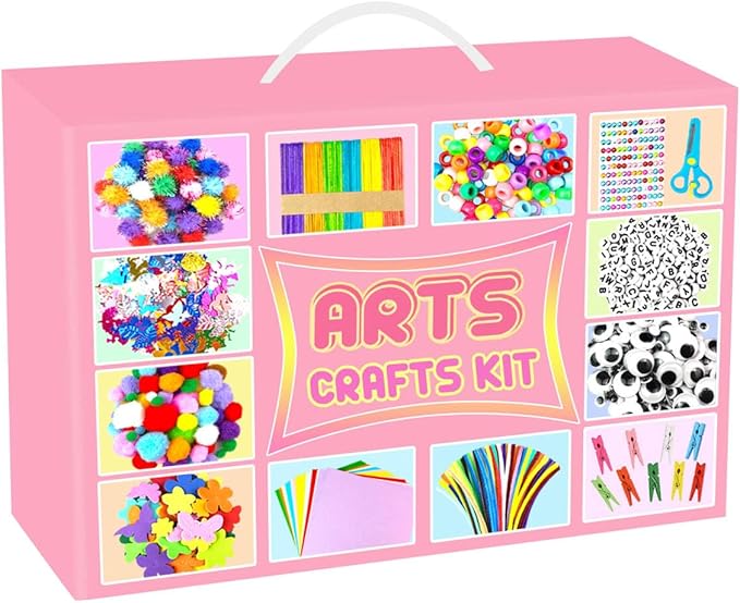 BNUZEIYI 2000 PCS Arts and Crafts Supplies for Kids All-in-1 Craft Kit with Pipe Cleaners Craft Box Set DIY Crafting Supply School Supplies Toys Gifts for Girls Boys Ages 4-6, 6-8, 8-12, Pink