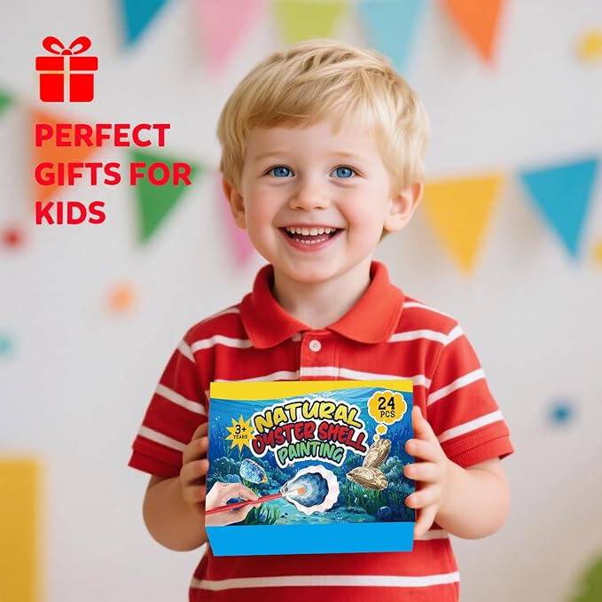 GMGH 24Pcs Oyster Shells Painting Kit for Kids, 4"-5" Large Oyster Shell for Crafts, Bulk Sea Shells Arts and Crafting Supplies, DIY Seashells Ornaments for Christmas Gifts, Home Decor