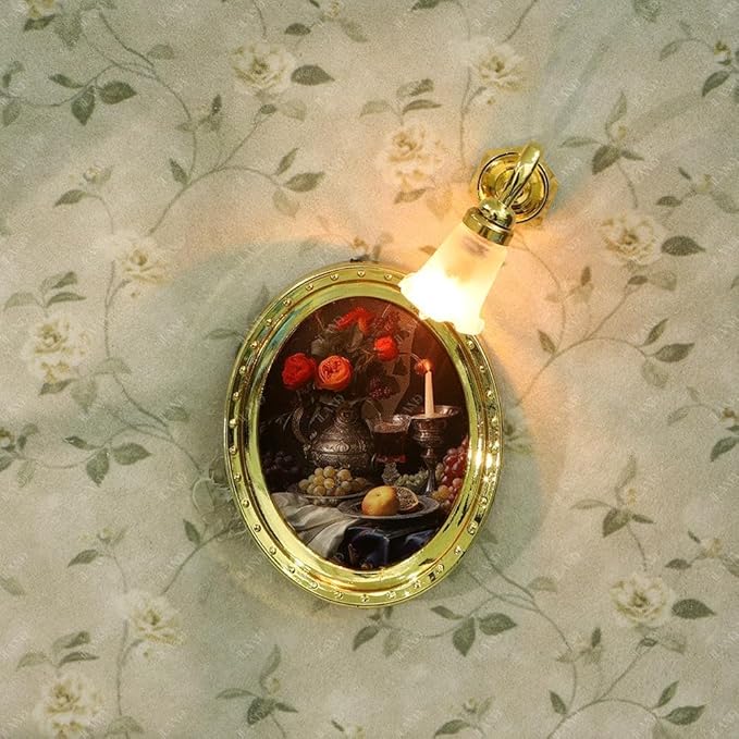 iLAND 1/12 Scale Accessories of Dollhouse Lights, Classic Miniature Lamp for Dollhouse Decoration, Pretty Glass Floral Wall Light w/Plug