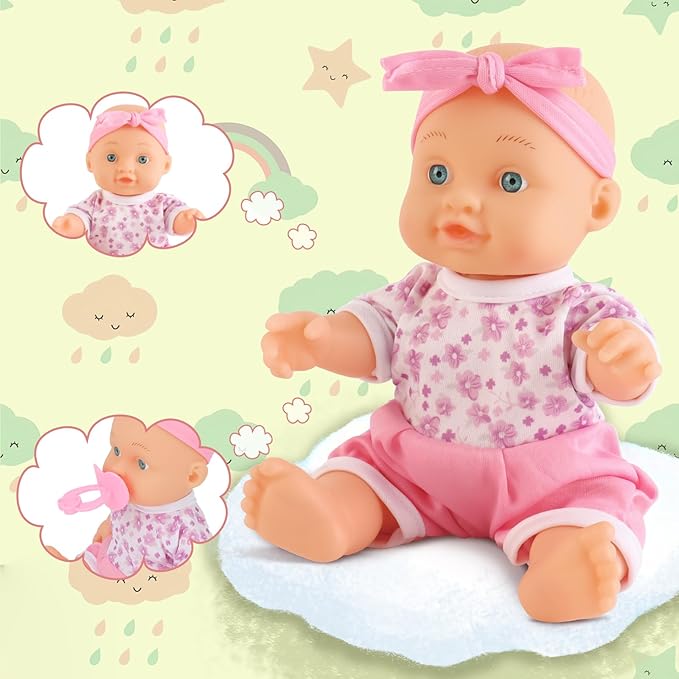 deAO Baby Doll Set Play Set Includes Miniature Crib,Mobile High Chair Stroller,12PCS Baby Doll Accessories,Great Pretend Play Gift for 3+ Years Old Kids Girls Boys S