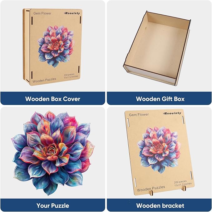 Reouinty Wooden Puzzles for Adult 200 Piece, Flower Succulent Puzzle for Girl, Challenging Puzzle, Home Wall Decor, Luxurious Shaped Wood Puzzles for Family Game 11.2x11 in
