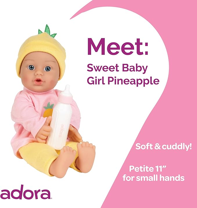 Adora Sweet Baby - 11” Soft & Cuddly Baby Doll, Realistic Features, Gentle Scent, Machine Washable, Lightweight & Easy to Hold | Adorable Playmate (Pineapple)