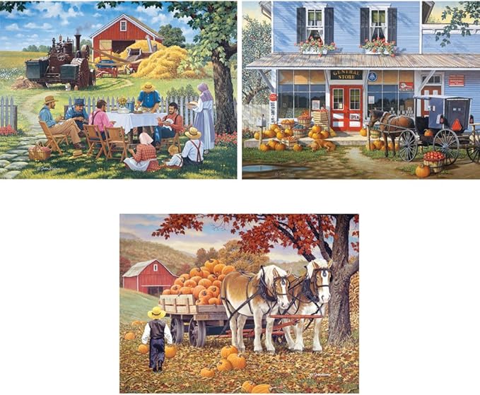 Bits and Pieces – Value Set of Three Large 300 Piece Jigsaw Puzzles for Adults – Farming Collection Jigsaw Puzzles by Artist John Sloane, Completed Puzzle Size: 18" x 24"