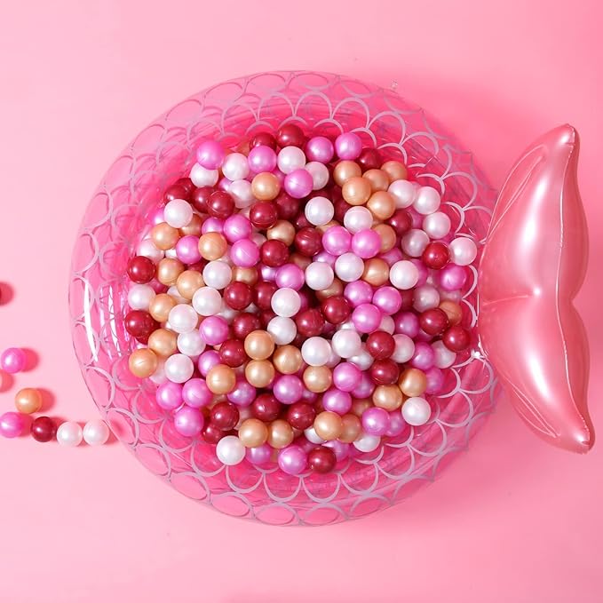 GOGOSO Ball Pit Balls for Toddler, Baby Plastic Playballs Kids Soft Pastel Pelotas Non-Toxic BPA-Free,Dark Pink+Gold+White+red,100 Balls