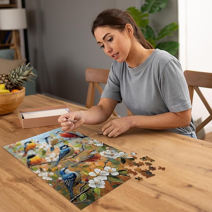 Puzzles for Adults 500 Pieces, Bird Jigsaw Puzzles 500 Pieces -Blossoms & Birds, Impossible Flowers Puzzle, Finished Size 20.47 * 14.96”, with 1:1 Poster, Letter on The Back