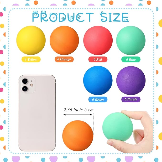 Gejoy 24 Pieces Soft Foam Balls Bulk Lightweight Mini Balls for Safe Indoor Toys Fun Assorted Colors Sponge Balls Birthday Party Favors Bag Gifts for Boys and Girls