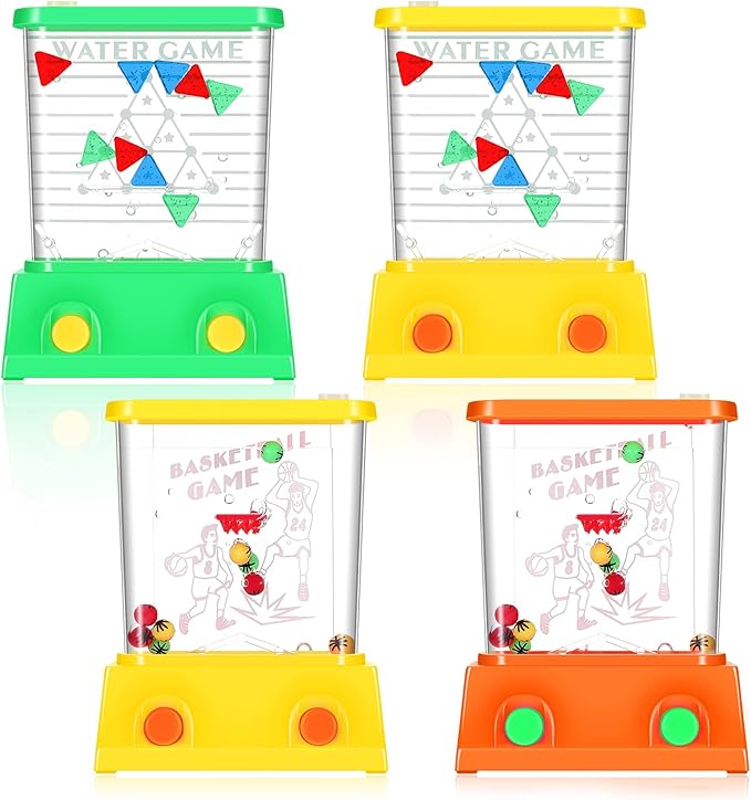 Gejoy 4 Pieces Water Games Handheld Easter Basket Stuffers for Kid Water Ring Toss Handheld Game Mini Retro Pastime Car Toys Fidget Autism Toys for Easter Children Boys Girls Birthday(Sport Style)