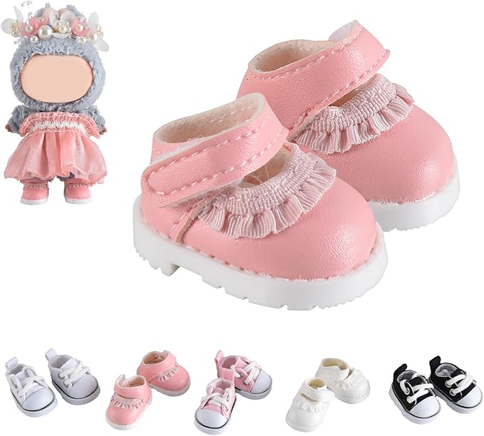 Cute Doll Shoes for Labubu, Premium Doll Shoes for 4-7in Dolls, Compatible with Labubu Doll Clothing & Outfits(Pink Laces)