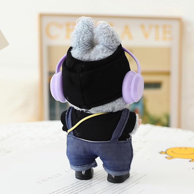 Clothes for Lu bubu 17cm Dolls(No Doll) Accessories, Stylish Kawaii Overalls Outfit Headphones Set 5 Pieces Suitable for 17cm Dolls , Doll Hat Headset Boots Clothing Set Replacement