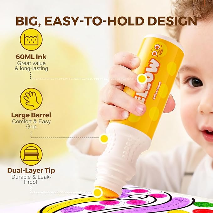 Jar Melo Washable Dot Markers for Toddlers, 8 Colors Dot Paints with 120 Printed PDF & 10 Activity Papers, Non-Toxic Bingo Markers for Kids Arts and Crafts Gifts