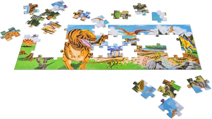Melissa & Doug Land of Dinosaurs Floor Puzzle, 48 pc Jumbo Jigsaw Puzzle, Educational Screen Free Activity for Toddler, Preschoolers and Kids Ages 3+ (4 feet Long) - FSC Certified