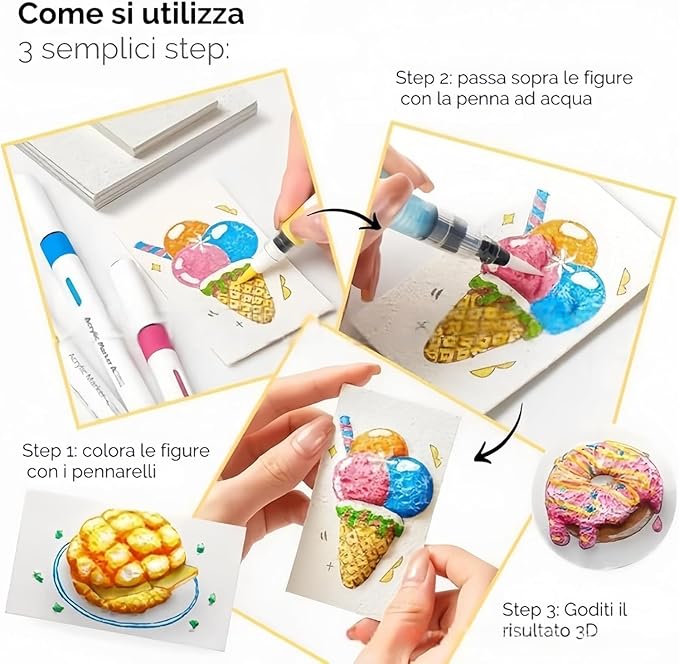Tinywolf Magic Foam Texture Painting Kit - 3D Foam Texture Paper, DIY Bubble Drawing Pens Art Supplies, Popcorn Drawing Texture Painting Kit (B)