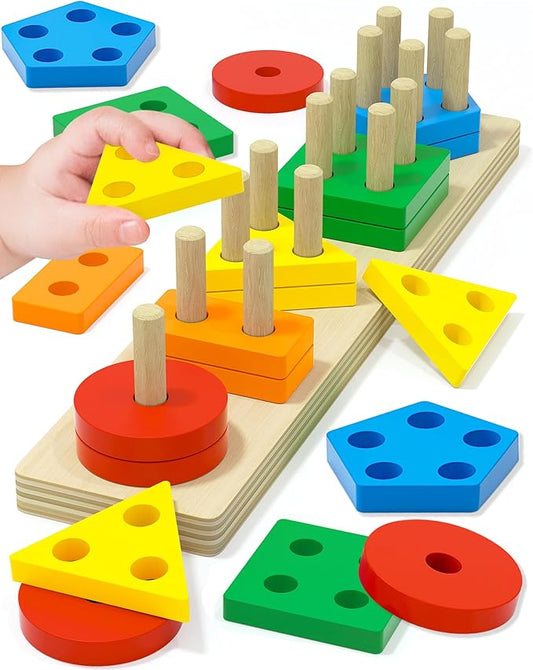 Tonberless Montessori Toys for 1 2 3 Year Old Boy Girl, Toys for Ages 2-4 Toddlers Kids Baby, 1 2 Year Old Birthday Gifts, Wooden Learning Puzzles Easter Basket Stuffers Toys for Toddlers 1-3