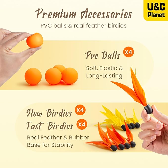 U&C Planet Beach Paddle Ball Set, Badminton Rackets, Family Game for Kids and Adults, Indoor Outdoor Game Backyard Park Camping Yard for Boys Girls Ages 3+, Beach Necessities Must Have