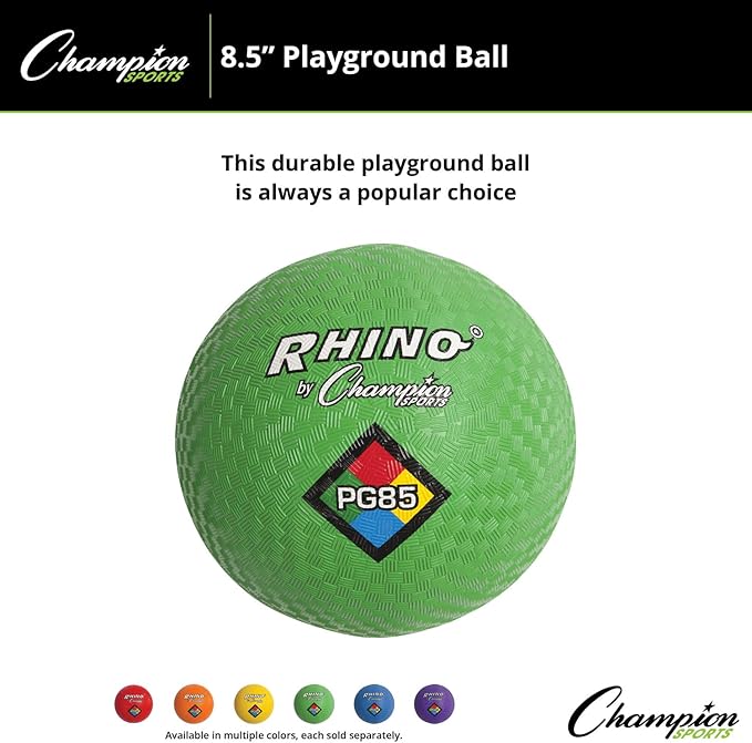 Champion Sports Rhino Playground Balls 8.5"D - Two Ply, Nylon Wound, GREEN