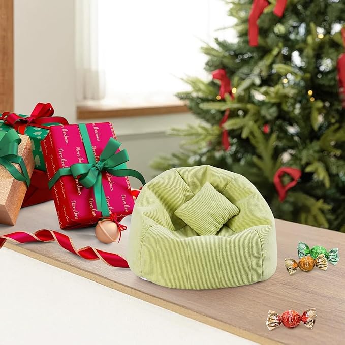Doll Car Seat Compatible with Labubu, Handmade Bean Bag Chair for 5.9-6.7 inch Doll, Anti-Slip Bottom, Cute Doll Accessories for Display, Fans&Collectors Gifts, Durable Corduroy Fabric (Light Green)