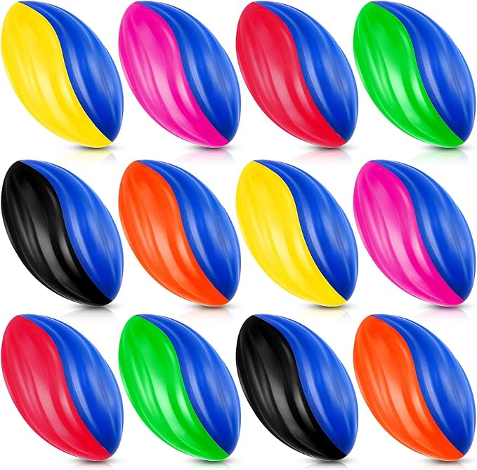 Jerify 12 Pcs Mini Footballs for Kids Spiral Foam Football Bulk 5 Inch Soft Small Waterproof Foam Ball Sports Birthday Toddler Football for Indoor and Outdoor Game(Bright Color)