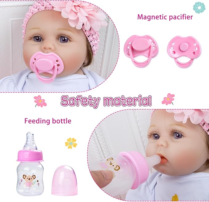 Reborn Baby Doll Clothes 11pcs Pink Dress for 17-22 Inch Reborn Dolls Baby Girl Clothes Diaper Soft Bed Accessories