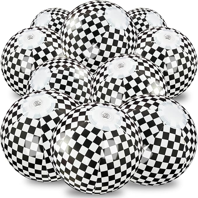 OU RUI 10Pcs Black and White Checkered Flag Beach Ball 9" Bulk for Summer Pool and Beach Game Gifts for Race Car Birthday Party Decorations End of The Year Class Party Decorations Favor