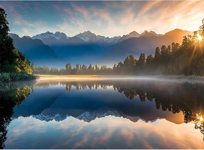 Puzzles for Adults 500 Pieces,Sunrise Nature Jigsaw Puzzles 500 Pieces,Lake Mountain Puzzles 500 Pieces Adult Funny Puzzle with Letters on Back Colorful Premium Cardboard Puzzle Gift