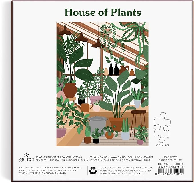 Galison House of Plants 1000 Piece Puzzle in Square Box from Galison - Fun and Botanical 1000 Piece Puzzle, Featuring Artwork from Frankie Penwill, Thick and Sturdy Pieces, Great Gift Idea