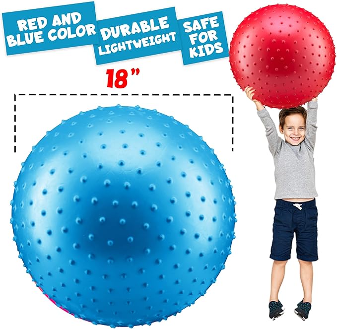 Jumbo 18-Inch Playground Balls (2 Pack, Red & Blue) - Giant Large Inflatable Rubber Kickball for Kids and Toddlers, Boys & Girls Backyard, Sports, Gym, Recess, Indoor & Outdoor Games w/Pump