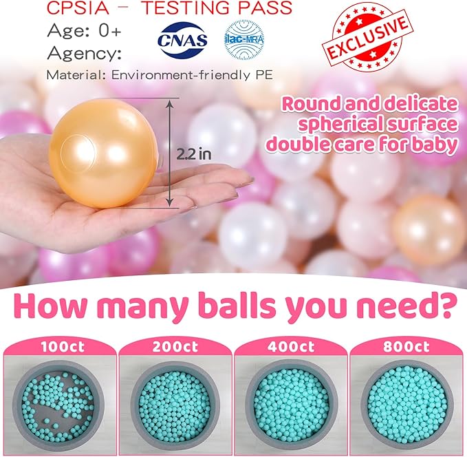 STARBOLO Ball Pit Balls for Toddlers Pack of 100 200 500 - BPA&Phthalate Free Non-Toxic Crush Proof Soft Plastic Balls for 1-5Years Old Toddlers Girl Kids Birthday Pool Playpen Tent Party