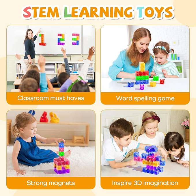 Mini Magnetic Blocks Travel Set, 35PCS Magnetic Blocks Travel Toys for Kids Ages 3-5 4-8, Portable Magnet Cubes Preschool Learning Toys with Portable Iron Storage Box Christmas Birthday