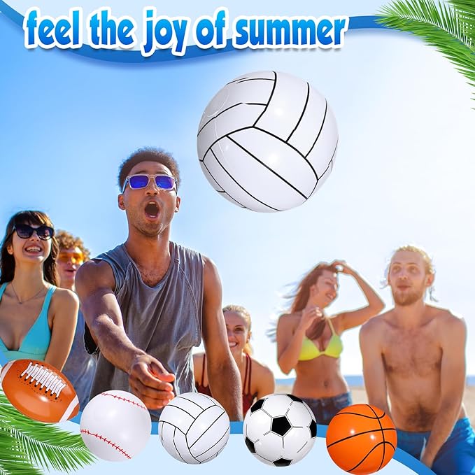 Sosation 16 Inch Inflatable Sport Balls 5 Styles Sport Beach Balls Swimming Pool PVC Ball Bulk Blow up Sports Party Decorations for Family Outdoor Beach Pool Water Sports(60 Pieces)