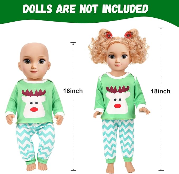 JANYUN 6 Set 18 Inch Doll Clothes and Accessories, Christmas Pajamas Set for 18 Inch Doll for Birthday