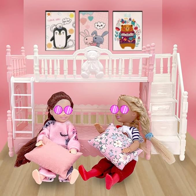 Doll Clothes and Accessories for 5.3 inch Dolls, Clothes Dress Pajamas Random in 6, Mini Supplies, Bunk Bed, Girls Granddaughter Gifts