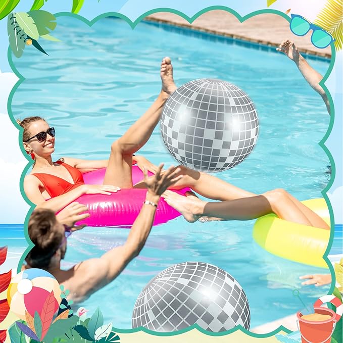 12 Pcs Inflatable Beach Ball Disco Theme Party Decoration Inflatable Disco Ball for Summer Pool Indoor Outdoor Beach Sports Theme Decor Gift