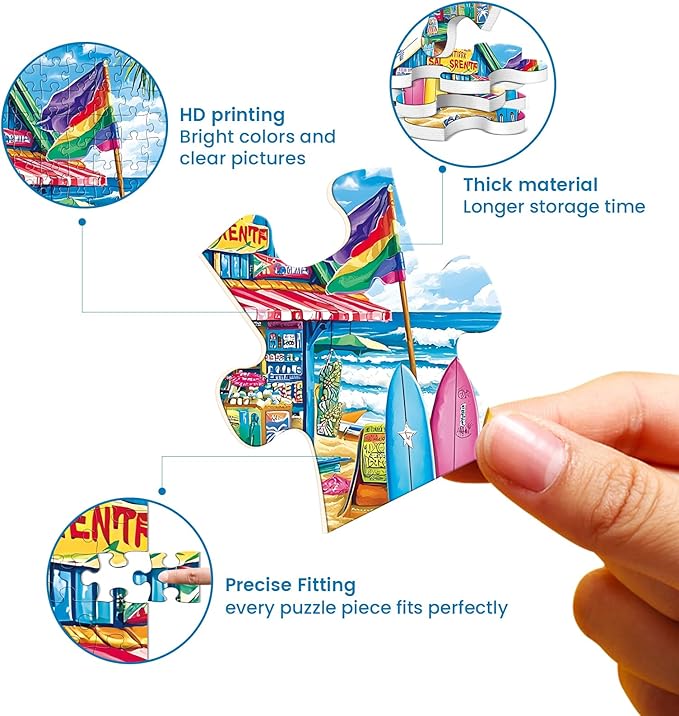500 Piece Puzzles for Adults,Beach Surf Shack Puzzle,Recycled Cardboard Summer Jigsaw Puzzles 500 Pieces,Challenging Family Activity Great Gift Idea,Landscape Puzzles Size 20.5 x 15 in