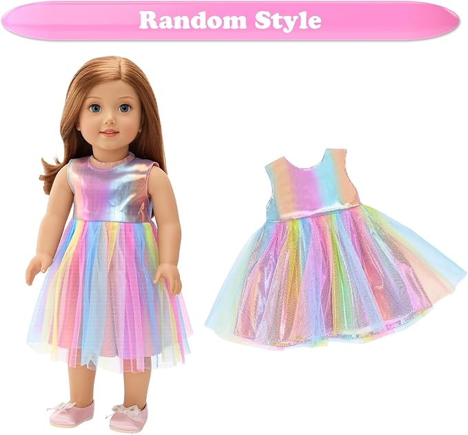BARWA Doll Clothes and Accessories for 18 inch Dolls Mermaid Casual Tutu Dress, Outfits, Swimsuit, Underwear… (J: 2 pcs Rainbow Tutu Dresses)
