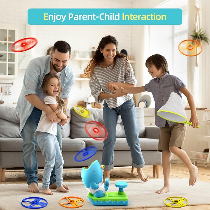 12 PCS Flying Disc Launcher Outdoor Indoor Game Toys Gifts for 3 4 5 6 7 Year Old Boys Kids, Outdoor Outside Game Toys for Boys Girls Ages 3-5 4-8, Ideal 3 4 5 6 Year Old Birthday Gifts
