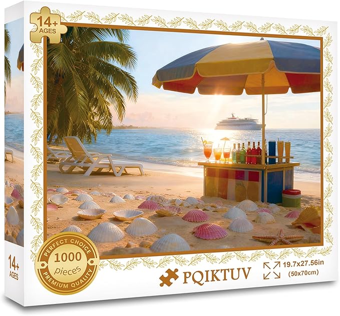 Puzzles for Adults 1000 Pieces Tropical Beach Scene Jigsaw, with Letter on Back, HD Poster, Storage Bag Impossible Challenging Puzzle Giftfor Vacation Lovers (27.56x19.7 Inch)